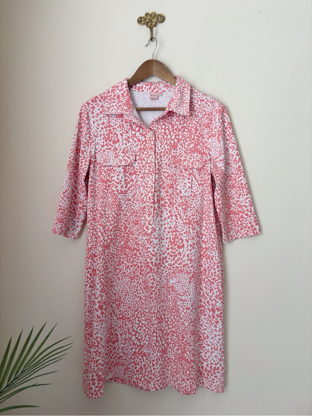 Persifor Pink Cheetah Print Henley Dress Large